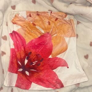 SHEIN Floral Tube Top with Red and Yellow Flowers